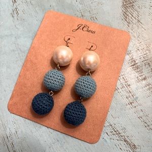 J. Crew Bauble Earrings Pearl & Crocheted Blue Ombre Beads